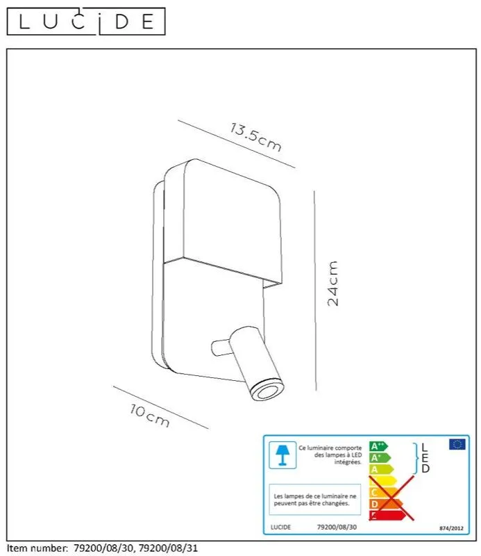 Applique led avec prise USB Lucide Boxer Noir Métal