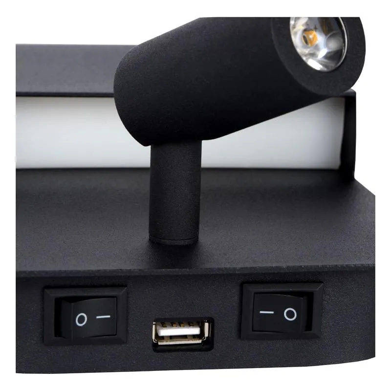 Applique led avec prise USB Lucide Boxer Noir Métal