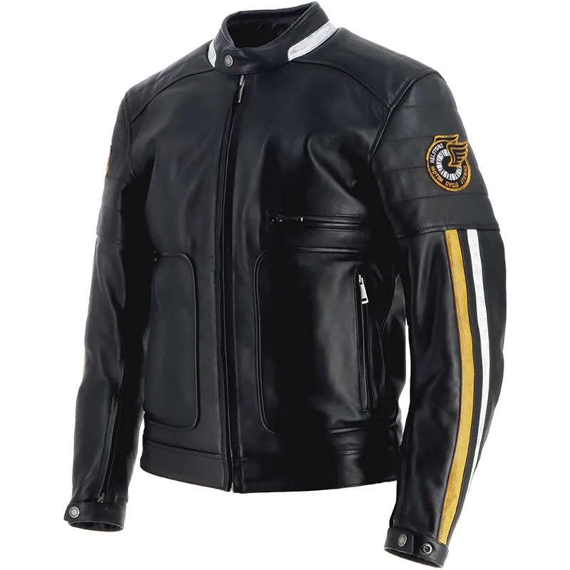 Blouson VULCAN Cuir Rag HELSTONS noir/jaune - MAXXESS.FR, Blouson moto cuir