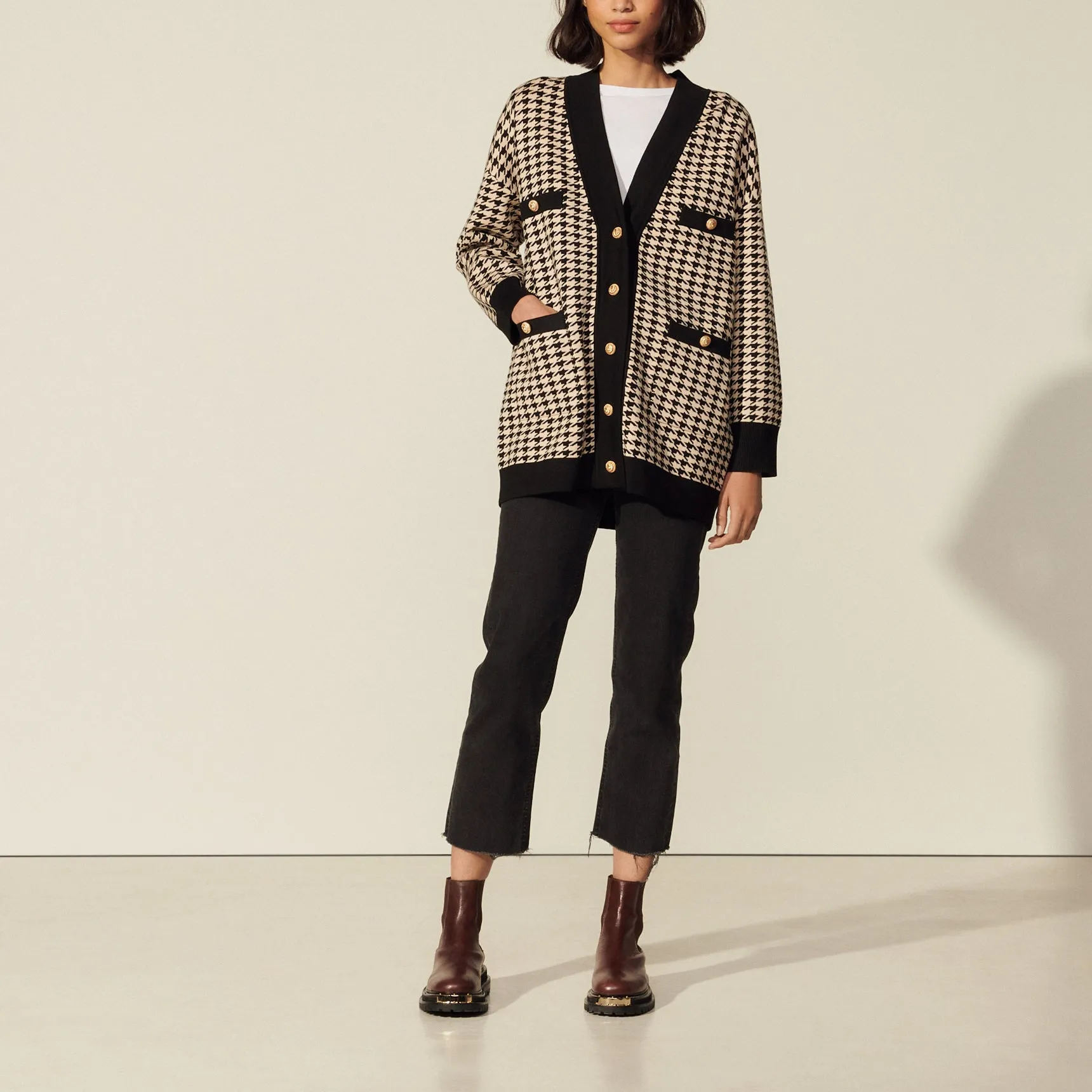 Cardi-coat à motifs pied de coq