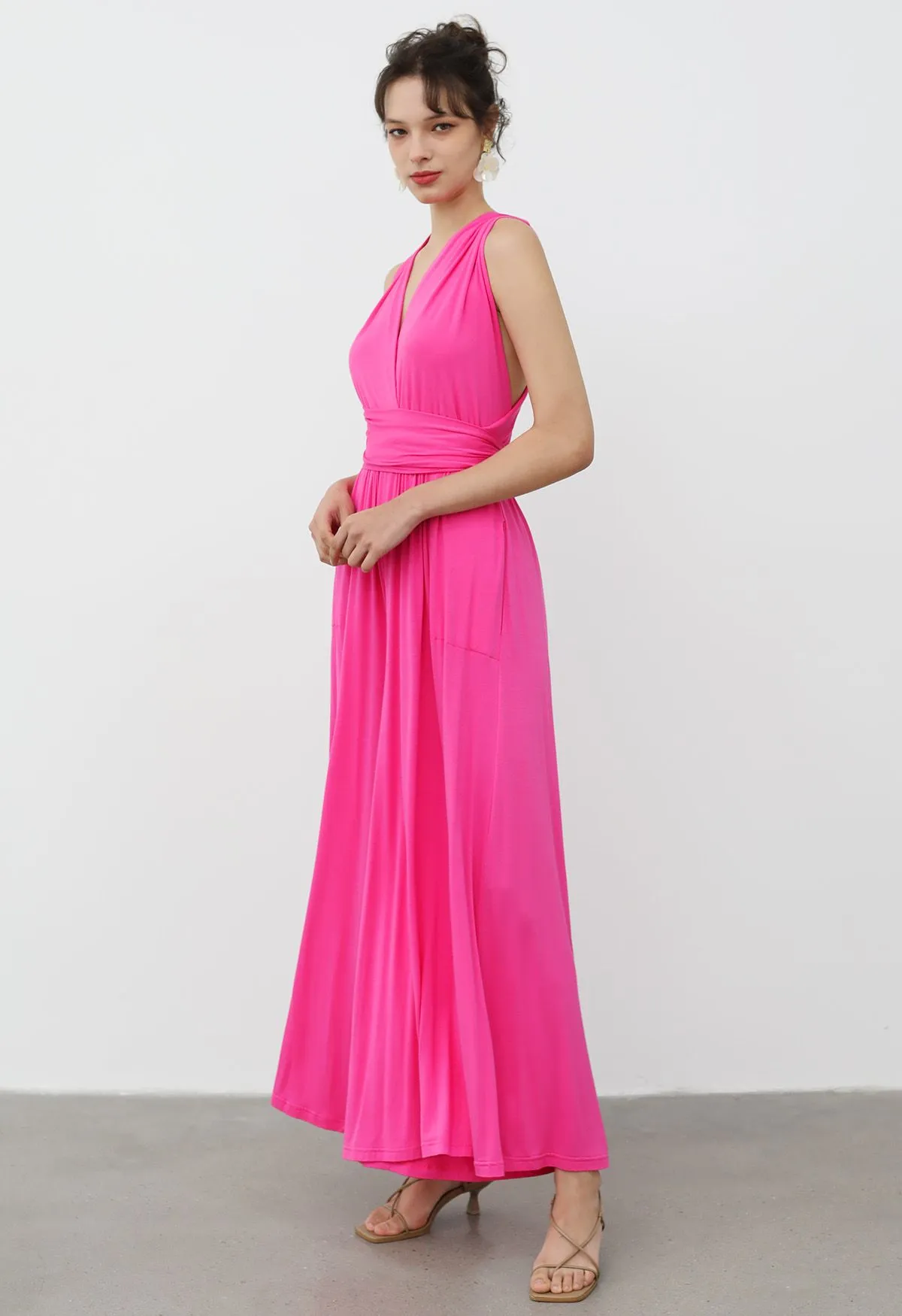 Combinaison à jambe large Twist and Tie en rose vif