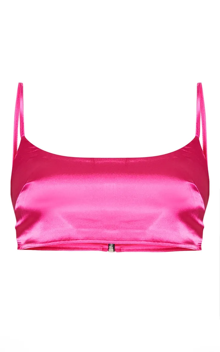 Crop top rose satiné à col rond