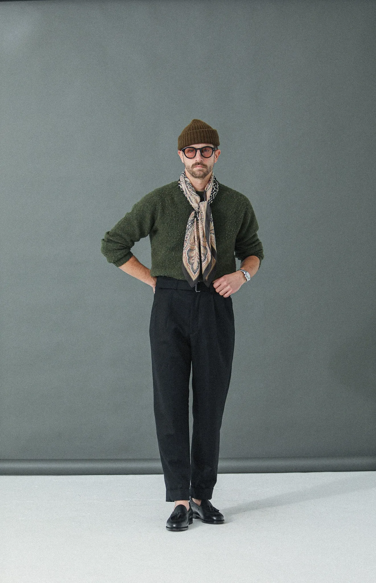 Pantalon Double Pince Flanelle Noir - Coupe Balloon