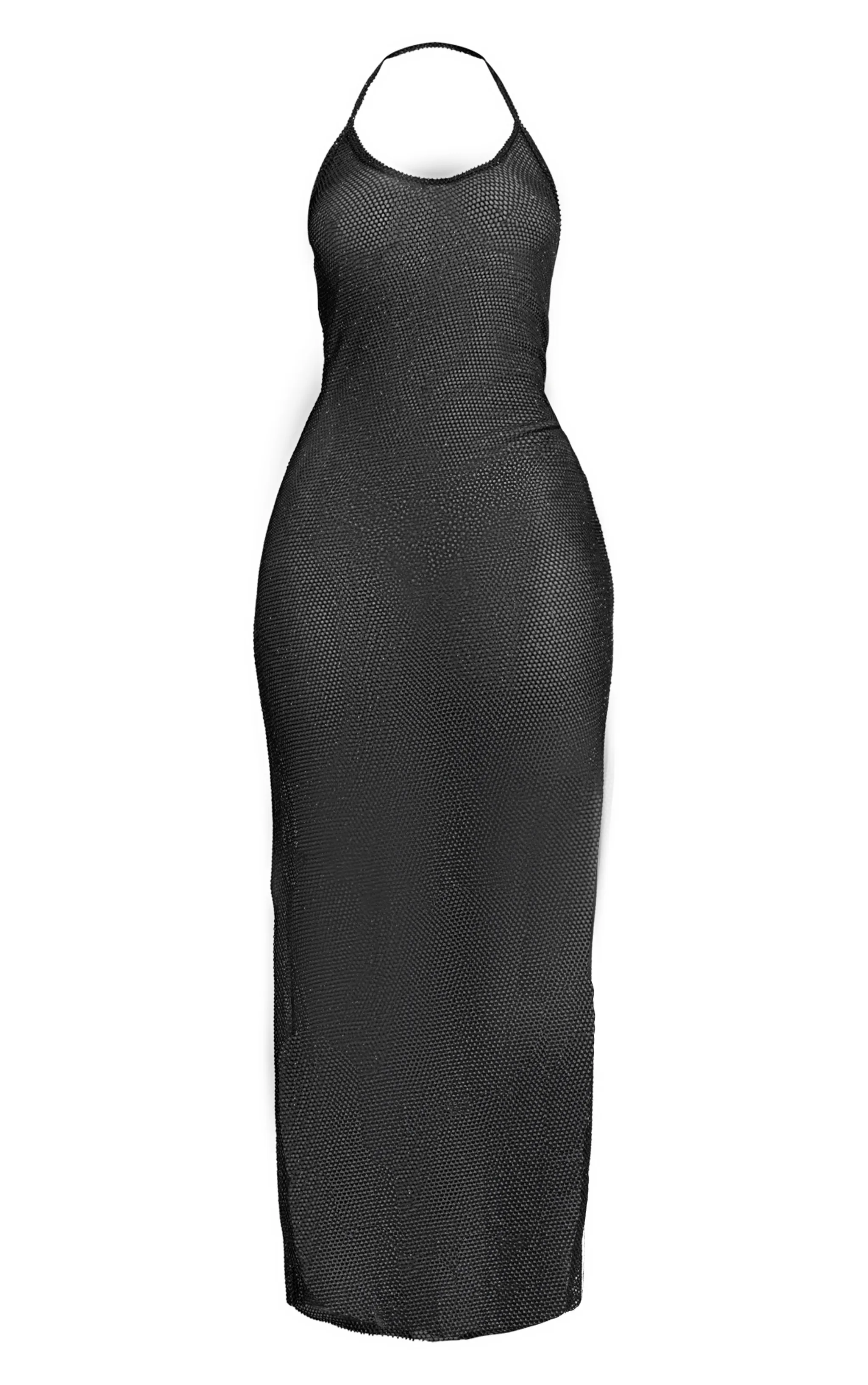 Robe de plage longue en maille tricot noire à paillettes texturées