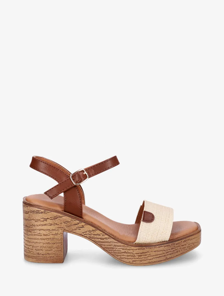 Sandales à talon effet bois