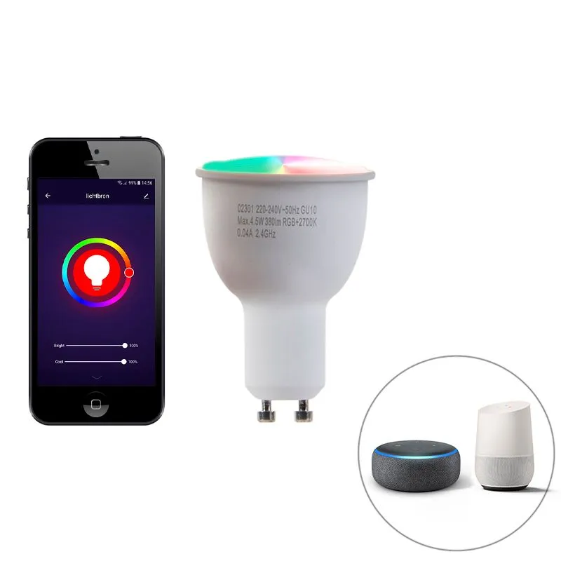 Smart spot brun rouille avec bois inclinable avec Wifi GU10 - Gina