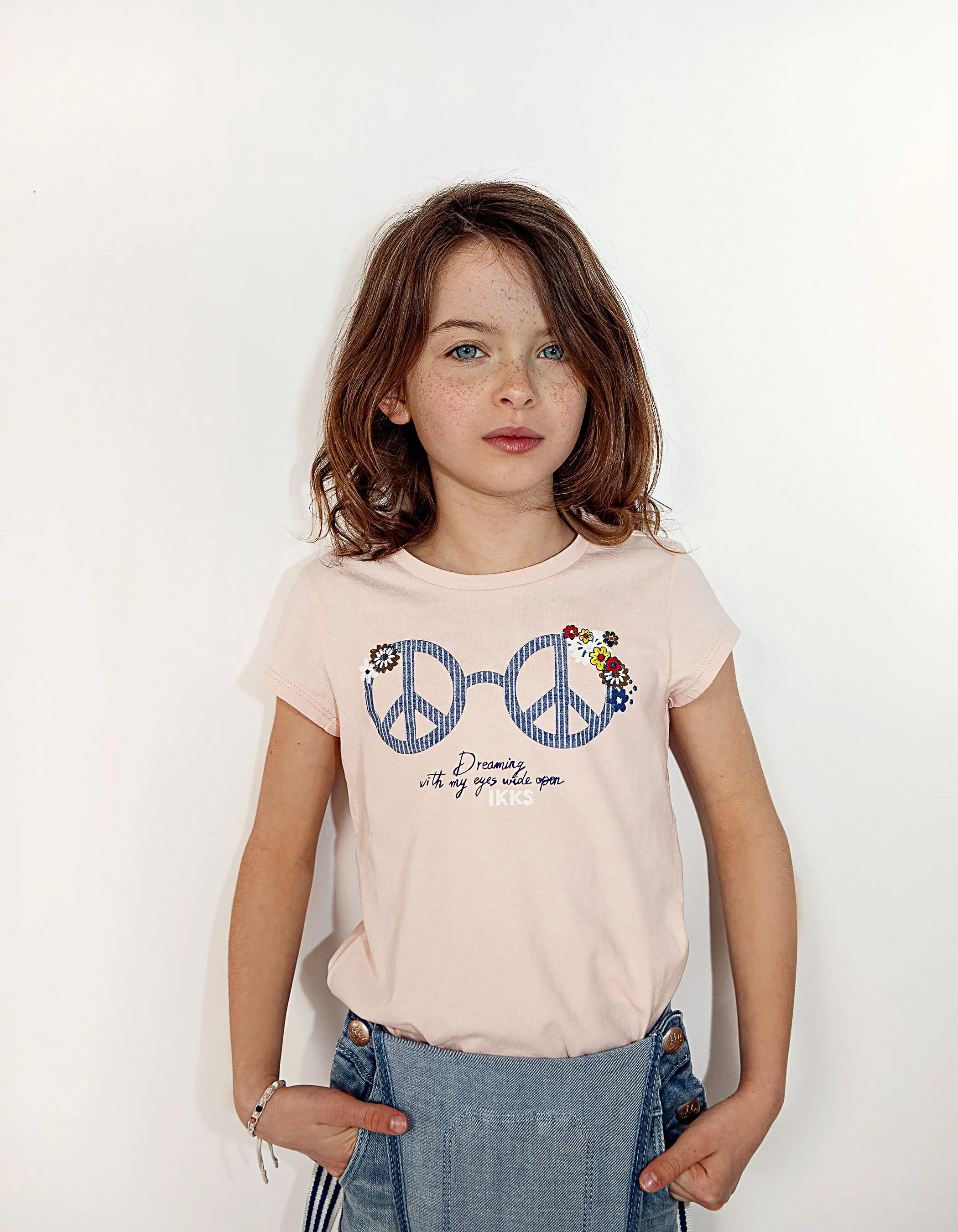 Tee-shirt rose poudré lunettes Peace & Love fille