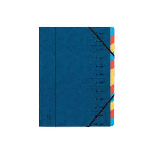 Trieur agrafé avec élastiques 12 compartiments - Bleu - EXACOMPTA