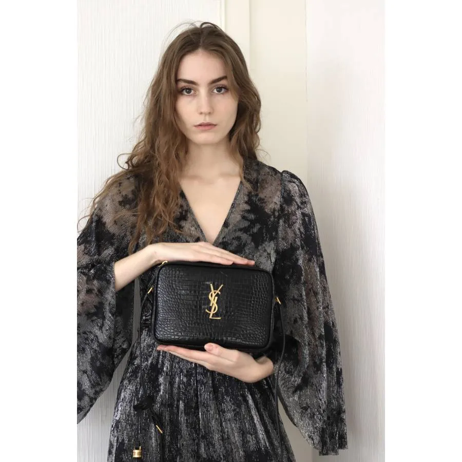 Yves Saint Laurent Sac Lou Camera en cuir noir effet crocodile
